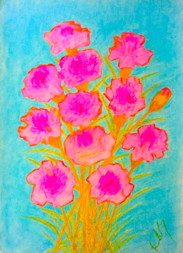 Painting titled "Purple Carnations" by Irina Rabeja, Original Artwork, Pastel