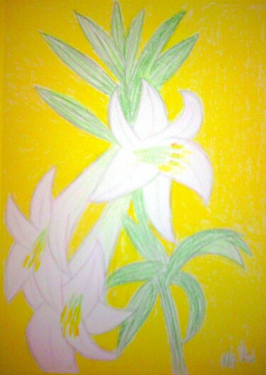 Painting titled "White Lilies" by Irina Rabeja, Original Artwork, Pastel
