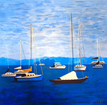 Painting titled "Double Bay" by Irina Rabeja, Original Artwork, Acrylic Mounted on Wood Stretcher frame