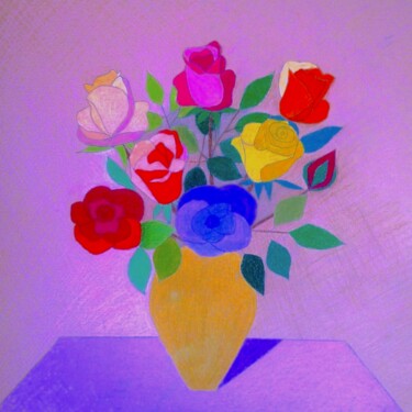 Malerei mit dem Titel "Roses in Vase near…" von Irina Rabeja, Original-Kunstwerk, Pastell