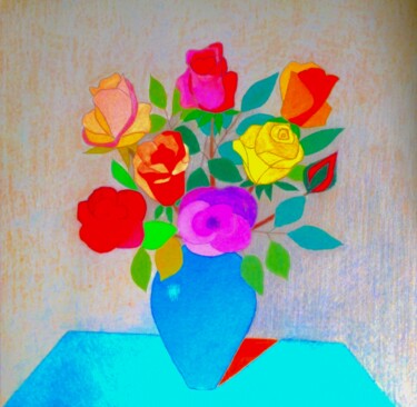 Pintura titulada "Roses in Vase near…" por Irina Rabeja, Obra de arte original, Pastel