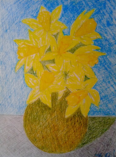 Painting titled "Yellow Daffodils in…" by Irina Rabeja, Original Artwork, Pastel