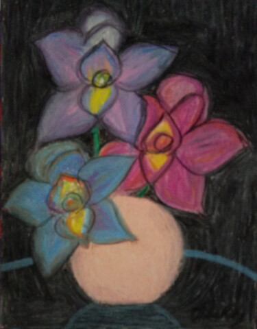 Картина под названием "Orchids in Vase" - Irina Rabeja, Подлинное произведение искусства, Пастель