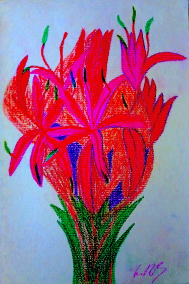 Pintura titulada "Gymea Lilies" por Irina Rabeja, Obra de arte original, Pastel