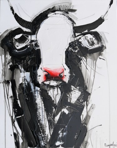 Painting titled "Cow With The Pink N…" by Irina Rumyantseva, Original Artwork, Acrylic