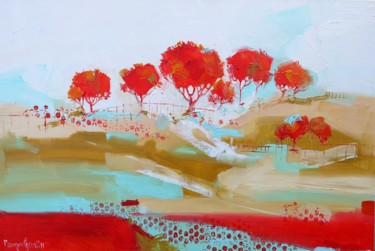 Peinture intitulée "Red Tree Brook" par Irina Rumyantseva, Œuvre d'art originale, Acrylique