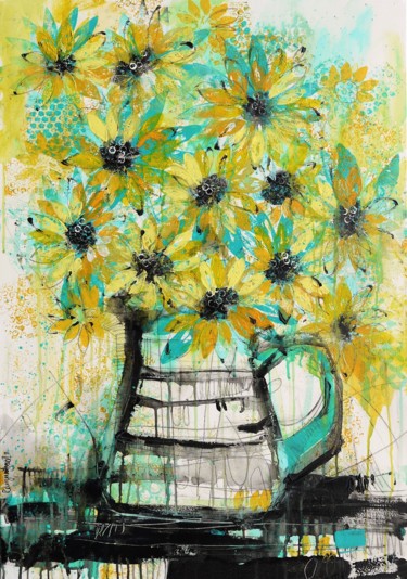 Painting titled "Still Life Sunflowe…" by Irina Rumyantseva, Original Artwork, Acrylic