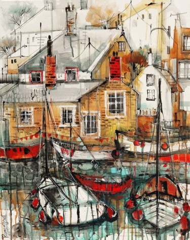 Schilderij getiteld "Mousehole Harbour" door Irina Rumyantseva, Origineel Kunstwerk, Acryl