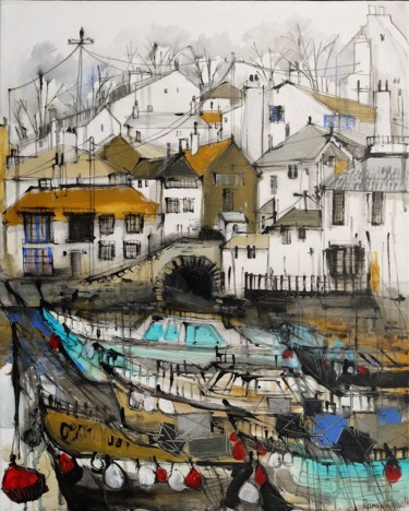 Pintura intitulada "Polperro Harbour, C…" por Irina Rumyantseva, Obras de arte originais, Acrílico