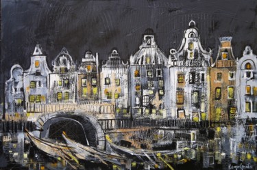 Peinture intitulée "Amsterdam In The Ev…" par Irina Rumyantseva, Œuvre d'art originale, Acrylique