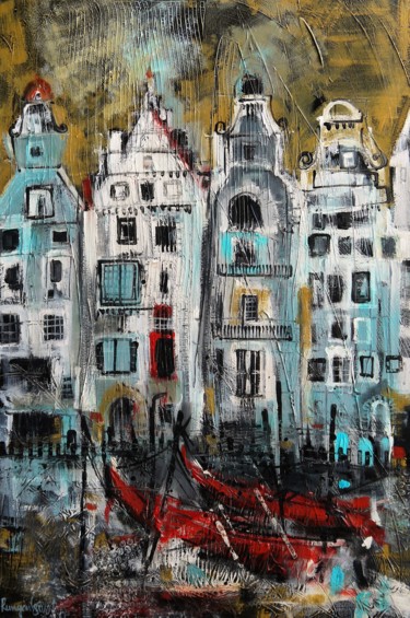 Pittura intitolato "Amsterdam Street an…" da Irina Rumyantseva, Opera d'arte originale, Acrilico