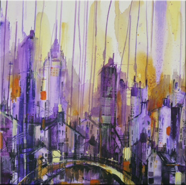 Painting titled "City Bustle" by Irina Rumyantseva, Original Artwork, Acrylic