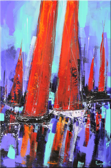Painting titled "Yachts On The Lake" by Irina Rumyantseva, Original Artwork, Acrylic