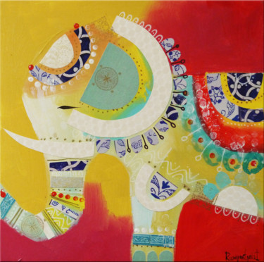 Malerei mit dem Titel "Indian Elephant 3" von Irina Rumyantseva, Original-Kunstwerk, Acryl