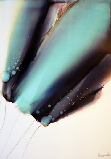 Картина под названием "Teal Feathers 3 - A…" - Irina Rumyantseva, Подлинное произведение искусства, Чернила