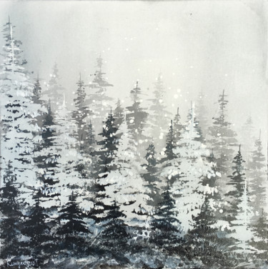 Painting titled "Snowcapped Pine Tre…" by Irina Rumyantseva, Original Artwork, Acrylic