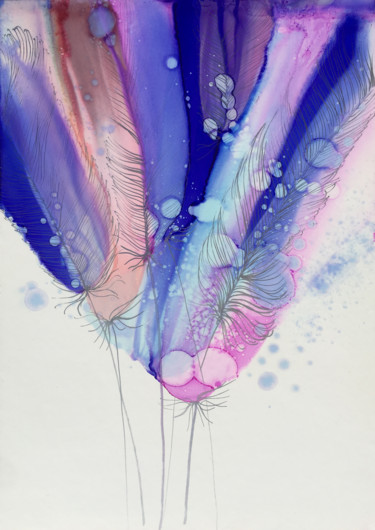Peinture intitulée "Feathers 2" par Irina Rumyantseva, Œuvre d'art originale, Encre