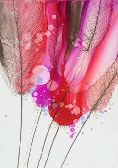 Malerei mit dem Titel "Feathers 3" von Irina Rumyantseva, Original-Kunstwerk, Tinte