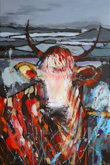 Malerei mit dem Titel "Cow C02N04" von Irina Rumyantseva, Original-Kunstwerk, Acryl Auf Keilrahmen aus Holz montiert
