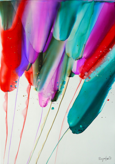 Картина под названием "Burst Of Colour" - Irina Rumyantseva, Подлинное произведение искусства, Чернила Установлен на Деревян…
