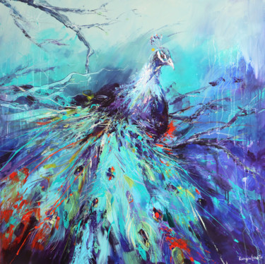 Painting titled "Peacock" by Irina Rumyantseva, Original Artwork, Acrylic Mounted on Wood Stretcher frame