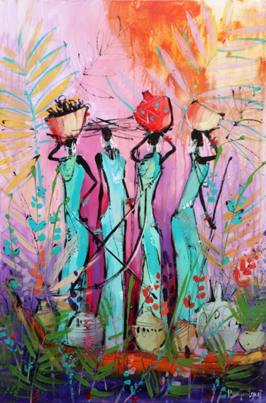 Painting titled "Seeds Of Africa" by Irina Rumyantseva, Original Artwork, Acrylic Mounted on Wood Stretcher frame