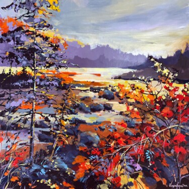 Pittura intitolato "Countryside Lake Vi…" da Irina Rumyantseva, Opera d'arte originale, Acrilico