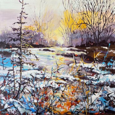 Malerei mit dem Titel "Sunrise On The River" von Irina Rumyantseva, Original-Kunstwerk, Acryl