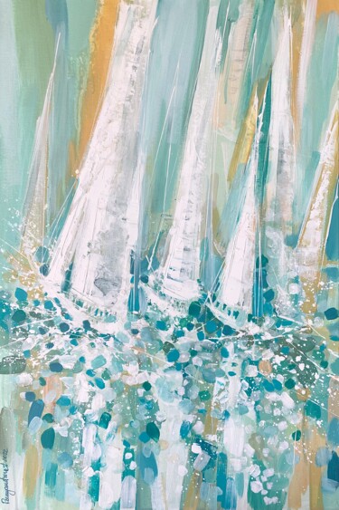 Картина под названием "Sailing Yachts - Ro…" - Irina Rumyantseva, Подлинное произведение искусства, Акрил Установлен на Дере…