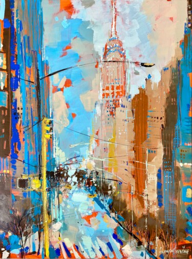 제목이 "New York Skyline -…"인 미술작품 Irina Rumyantseva로, 원작, 아크릴 나무 들것 프레임에 장착됨