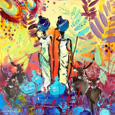 Malarstwo zatytułowany „African Tribal Wome…” autorstwa Irina Rumyantseva, Oryginalna praca, Akryl Zamontowany na Drewniana…