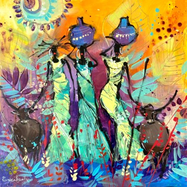 Peinture intitulée "African Tribal Wome…" par Irina Rumyantseva, Œuvre d'art originale, Acrylique Monté sur Châssis en bois