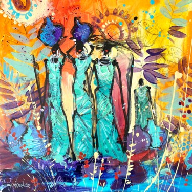 Painting titled "African Tribal Wome…" by Irina Rumyantseva, Original Artwork, Acrylic Mounted on Wood Stretcher frame