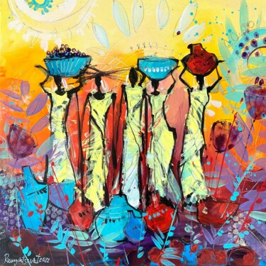 Ζωγραφική με τίτλο "African Tribal Wome…" από Irina Rumyantseva, Αυθεντικά έργα τέχνης, Ακρυλικό Τοποθετήθηκε στο Ξύλινο φορ…