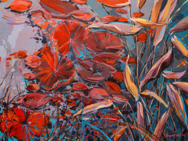 Картина под названием "Red Water Lilies 3" - Irina Rumyantseva, Подлинное произведение искусства, Акрил