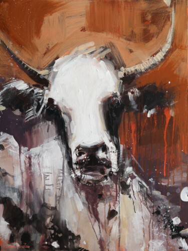 Painting titled "Rustic Cow" by Irina Rumyantseva, Original Artwork, Acrylic