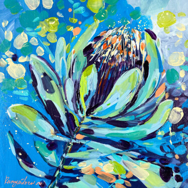 Painting titled "Flower In Bloom" by Irina Rumyantseva, Original Artwork, Acrylic Mounted on Wood Stretcher frame