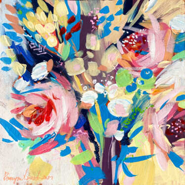Картина под названием "Pink Roses" - Irina Rumyantseva, Подлинное произведение искусства, Акрил Установлен на Деревянная рам…