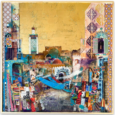 Painting titled "Marrakech Market St…" by Irina Rumyantseva, Original Artwork, Acrylic Mounted on Wood Panel
