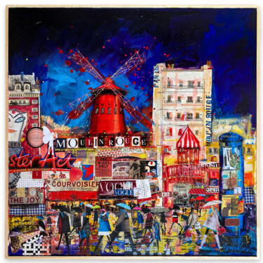 Schilderij getiteld "Moulin Rouge" door Irina Rumyantseva, Origineel Kunstwerk, Acryl Gemonteerd op Houten paneel