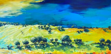Картина под названием "Countryside Landsca…" - Irina Rumyantseva, Подлинное произведение искусства, Акрил Установлен на Дере…