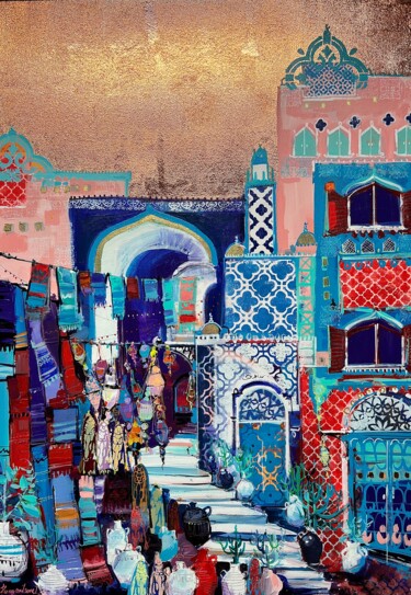 Painting titled "Medina Alleyway" by Irina Rumyantseva, Original Artwork, Acrylic