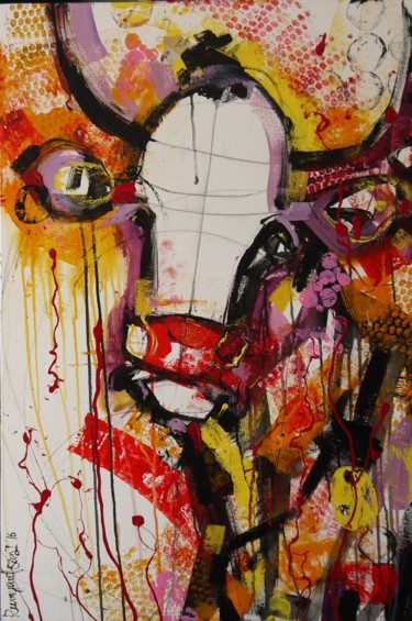 「Cow With Attitude」というタイトルの絵画 Irina Rumyantsevaによって, オリジナルのアートワーク, アクリル