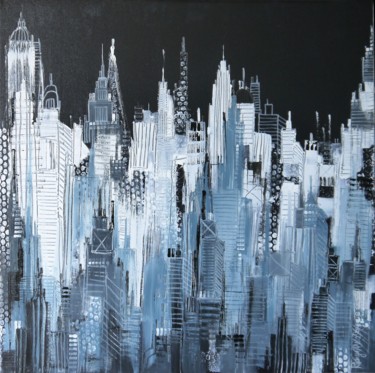 Painting titled "Midnight Skyline 2" by Irina Rumyantseva, Original Artwork, Acrylic