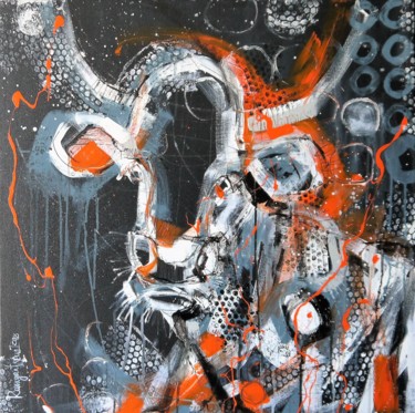Painting titled "Night Cow" by Irina Rumyantseva, Original Artwork, Acrylic