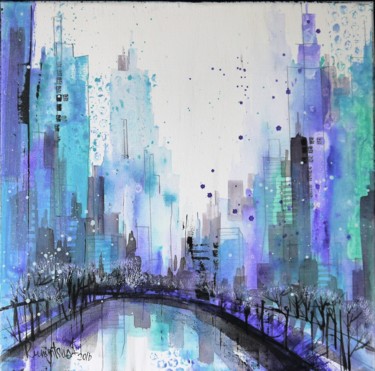 Painting titled "Manhattan City View" by Irina Rumyantseva, Original Artwork, Acrylic