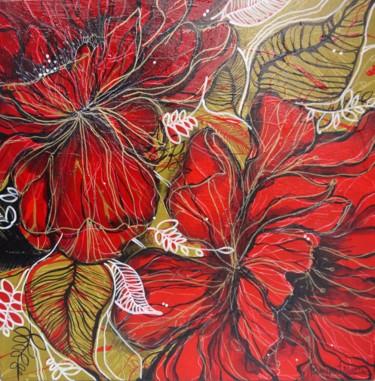 Malarstwo zatytułowany „Blooming Red Flowers” autorstwa Irina Rumyantseva, Oryginalna praca, Akryl
