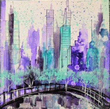 Peinture intitulée "Manhattan City View…" par Irina Rumyantseva, Œuvre d'art originale, Acrylique