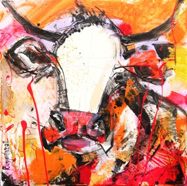 Peinture intitulée "Nosey Cow" par Irina Rumyantseva, Œuvre d'art originale, Acrylique