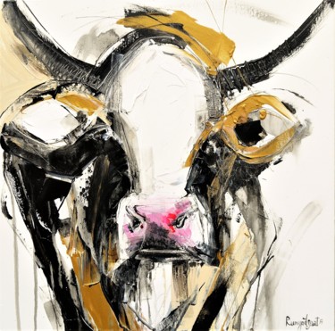 Painting titled "Charming Cow" by Irina Rumyantseva, Original Artwork, Acrylic